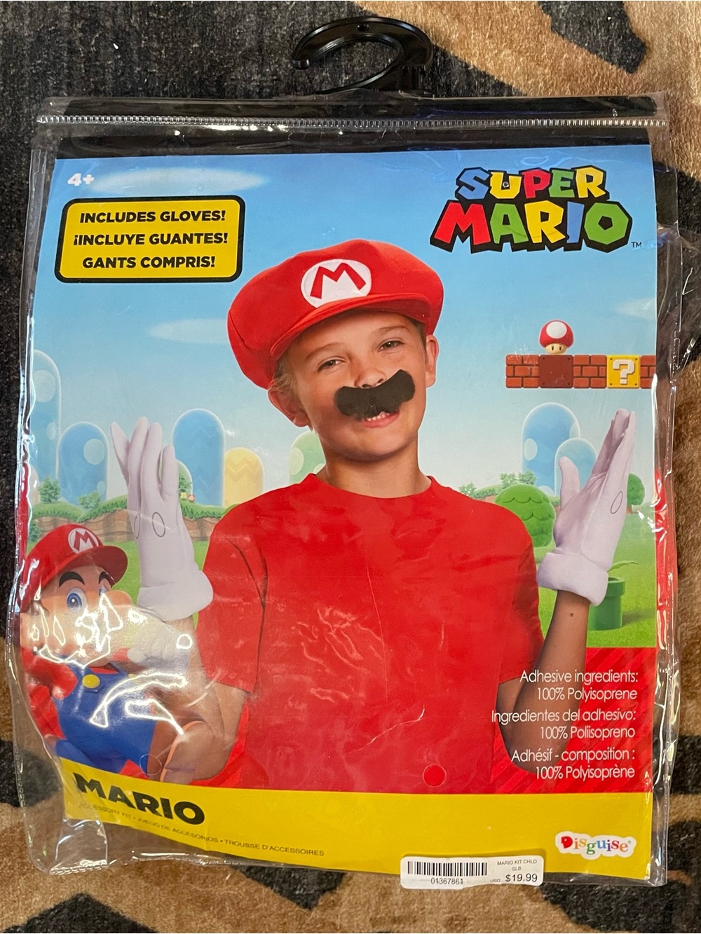 Super Mario Bros Mario Child Accessory Kit Hat Gloves Mustache Disguise